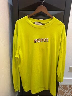 Gucci Neon Yellow Men’s Long-Sleeve Logo Tee